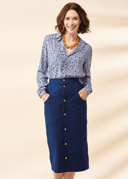 Suzy Denim Button Midi Skirt Sewing Pattern