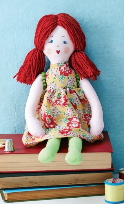 Sew a handmade red haired rag doll