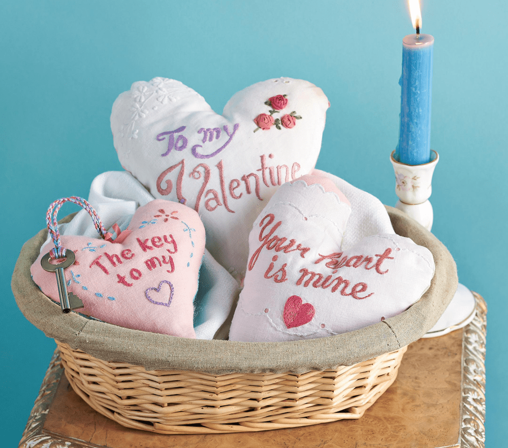 Vintage Valentine Embroidered Heart Tokens