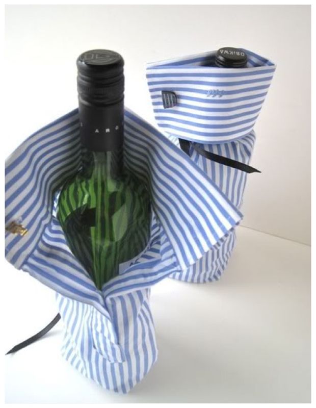 upcycled men's shirt cuff wine holders