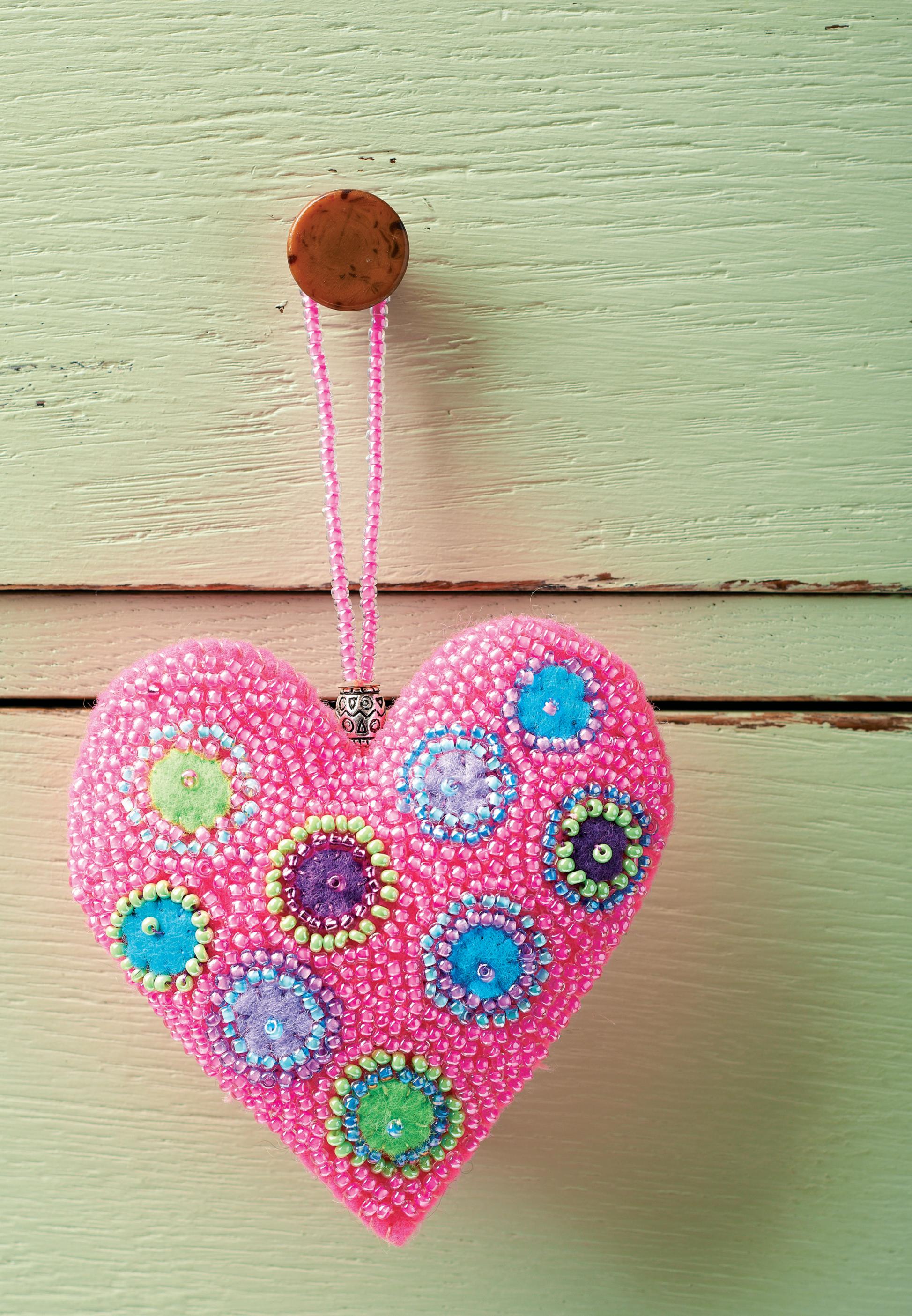 Beaded Heart Hanging Decorations Free sewing patterns Sew Magazine
